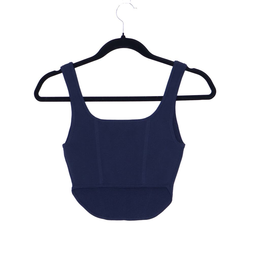 BABATON Sculpt Knit Bustier Tank Navy Blue Squareneck Cropped Top Women's S - Picture 3 of 10